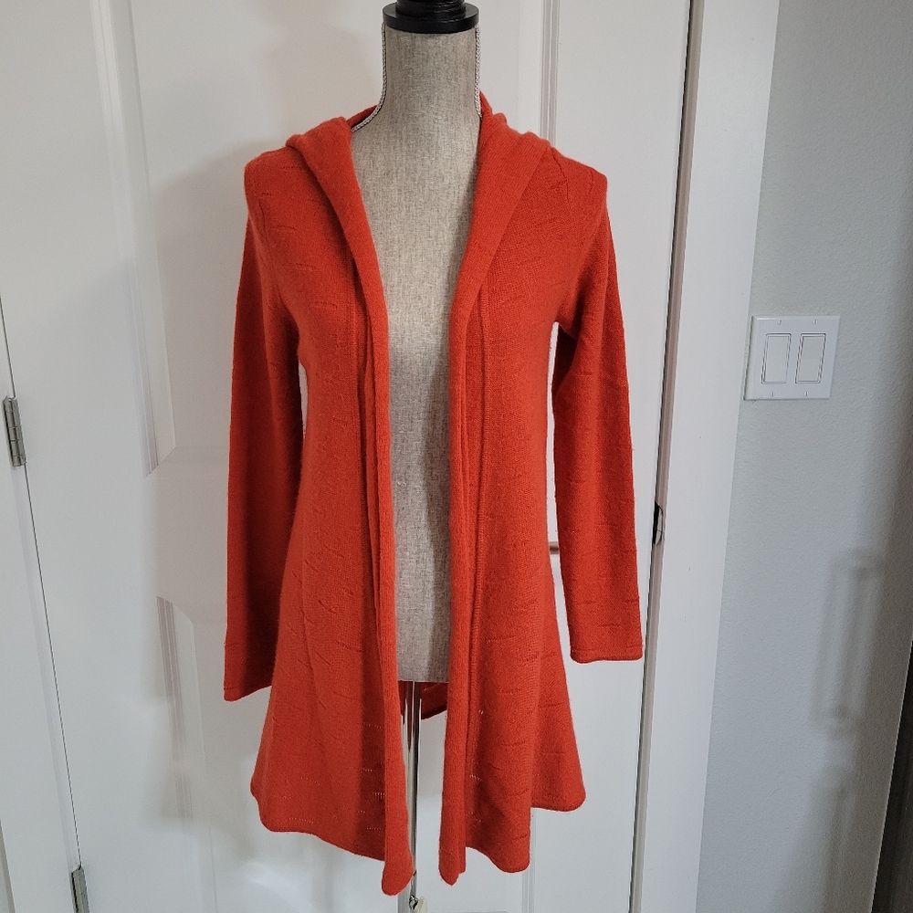 Open-Front Hooded Long Cardigan Sweater - Orange
